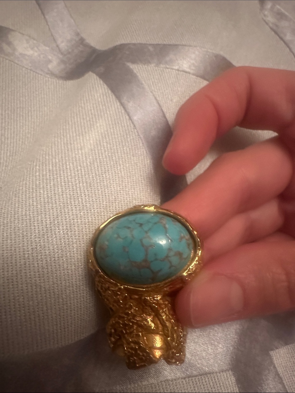 Yves Saint Laurent Gold-Tone Ring with Turquoise Cabochon - Picture 6 of 6